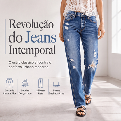✨Calças jeans retas desgastadas femininas