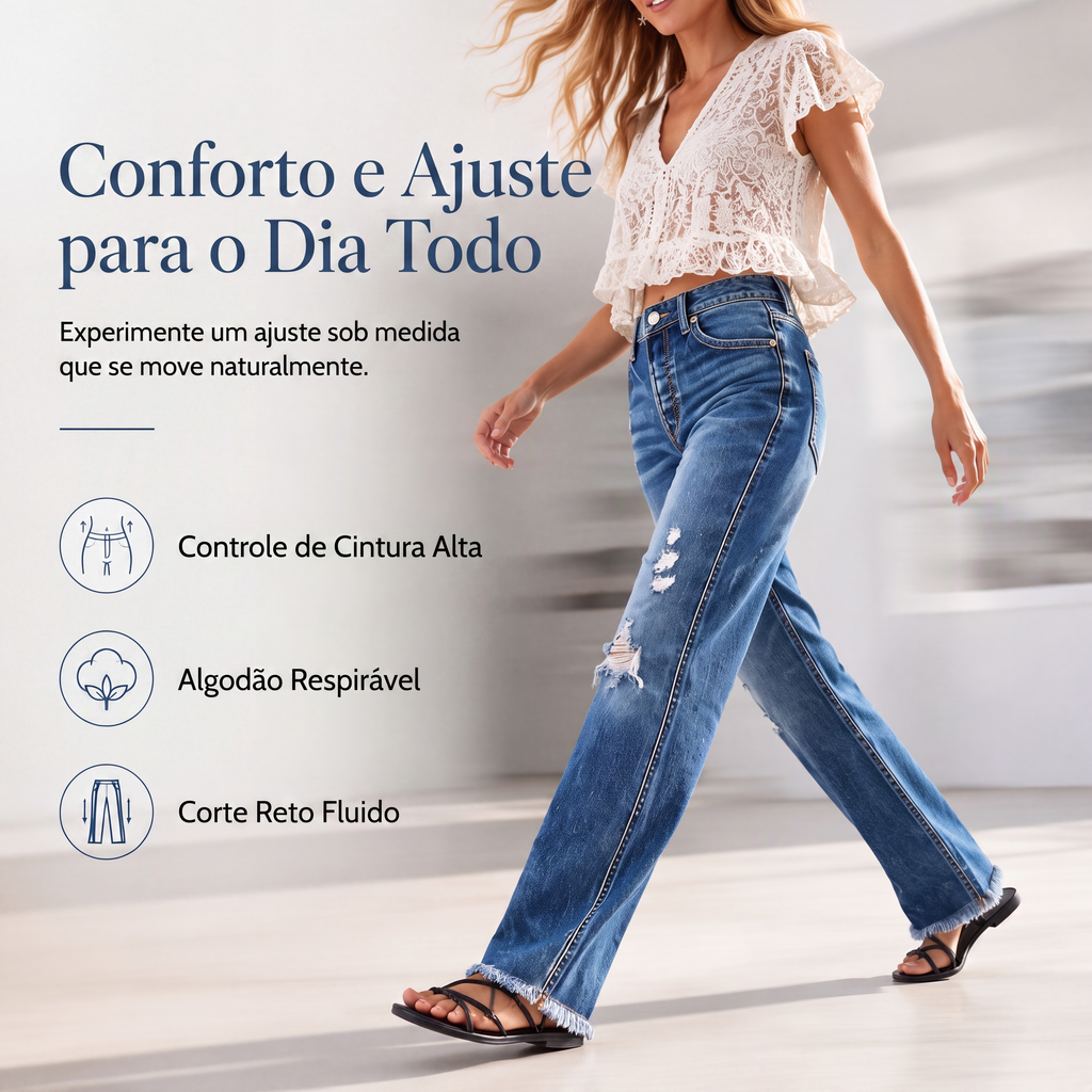 ✨Calças jeans retas desgastadas femininas