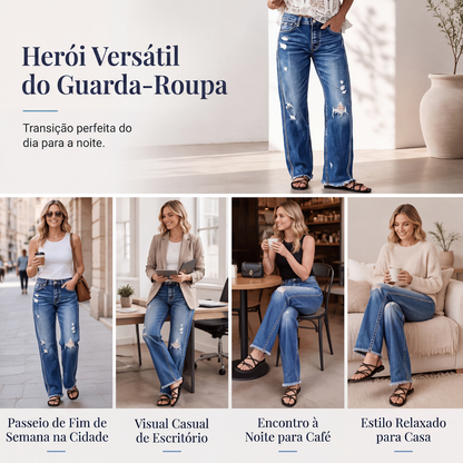✨Calças jeans retas desgastadas femininas