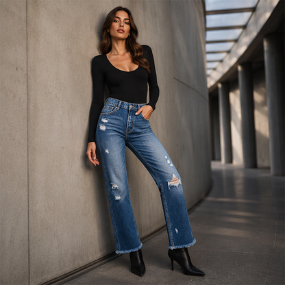 ✨Calças jeans retas desgastadas femininas