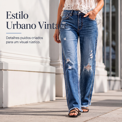 ✨Calças jeans retas desgastadas femininas