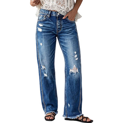 ✨Calças jeans retas desgastadas femininas