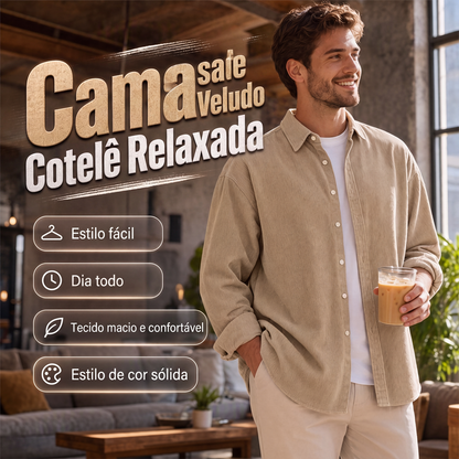 Camisa social casual de veludo cotelê para homem
