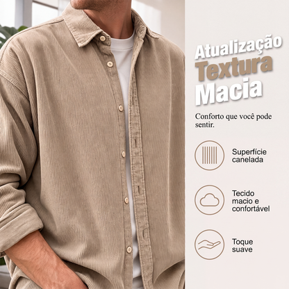 Camisa social casual de veludo cotelê para homem