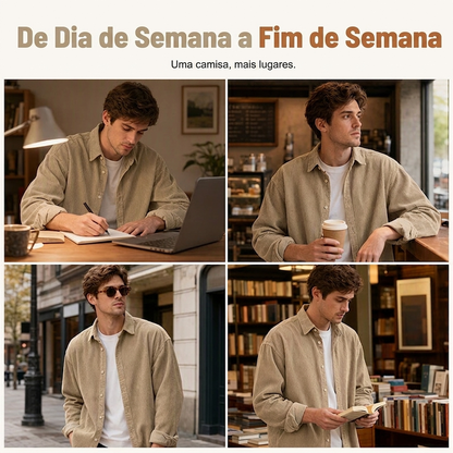 Camisa social casual de veludo cotelê para homem