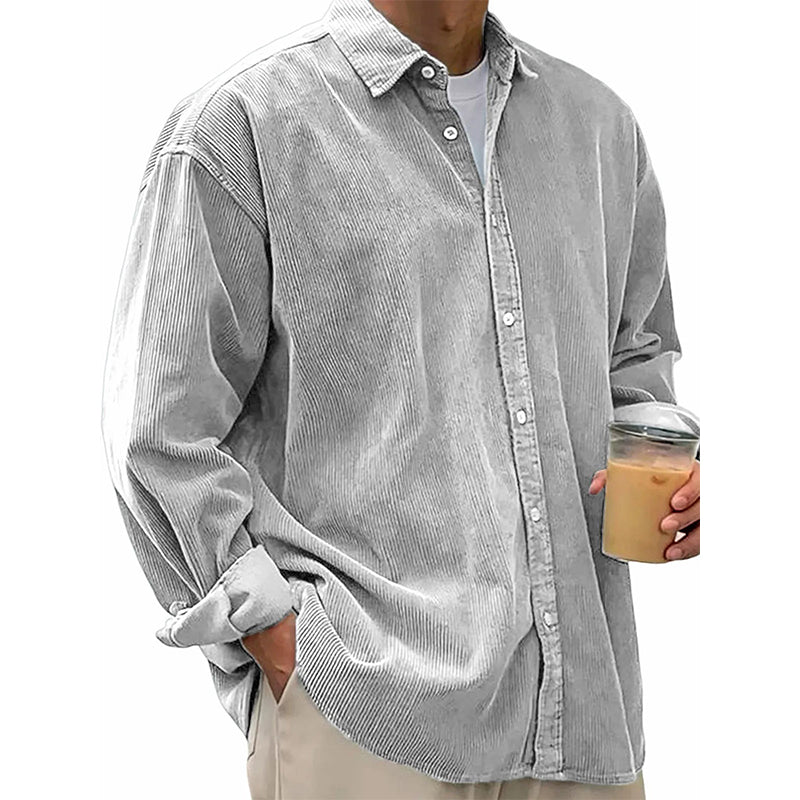 Camisa social casual de veludo cotelê para homem