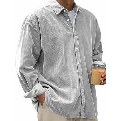 Camisa social casual de veludo cotelê para homem