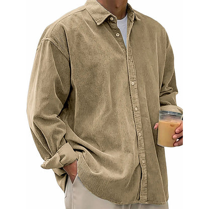 Camisa social casual de veludo cotelê para homem