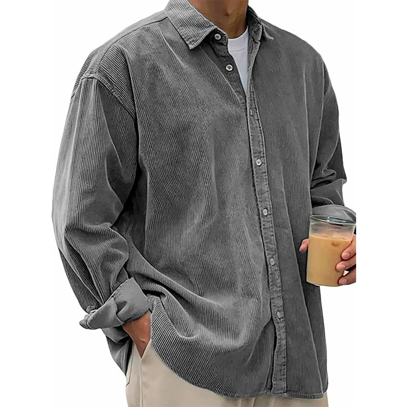 Camisa social casual de veludo cotelê para homem