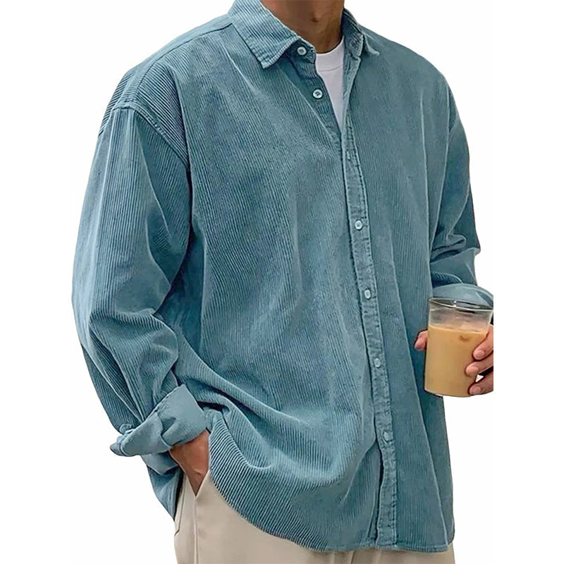 Camisa social casual de veludo cotelê para homem
