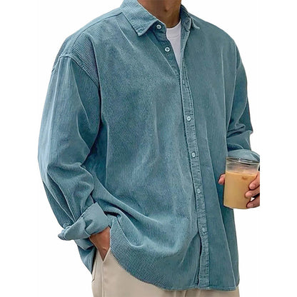 Camisa social casual de veludo cotelê para homem