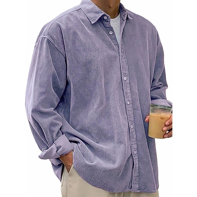 Camisa social casual de veludo cotelê para homem