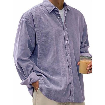 Camisa social casual de veludo cotelê para homem