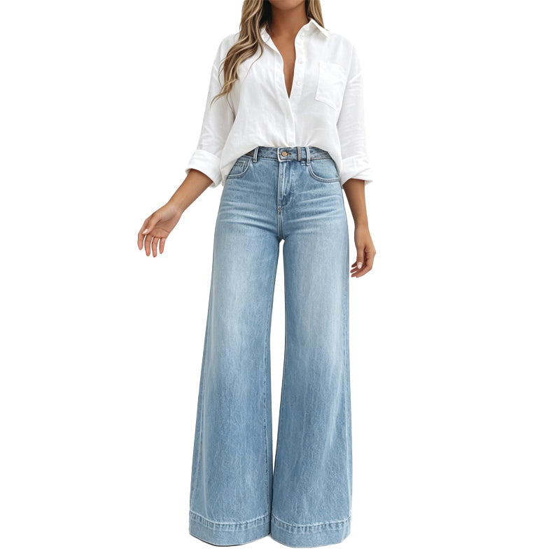 ✨Calças jeans de perna larga com efeito de alongar as pernas
