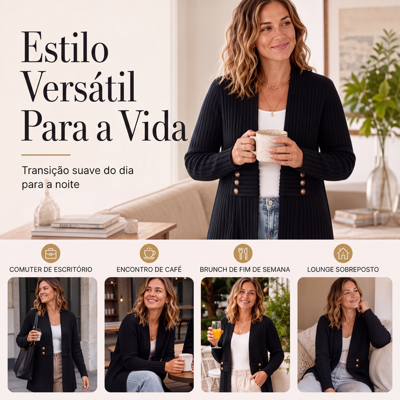 ✨👚Cardigan de malha canelada feminino