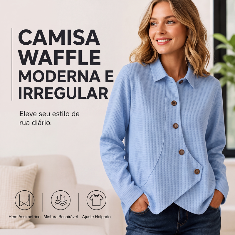 ✨👚Blusa de tricô feminina com bainha irregular e botões