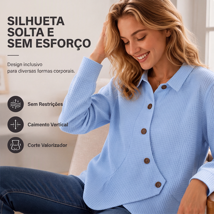 ✨👚Blusa de tricô feminina com bainha irregular e botões