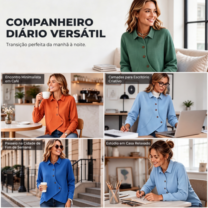 ✨👚Blusa de tricô feminina com bainha irregular e botões