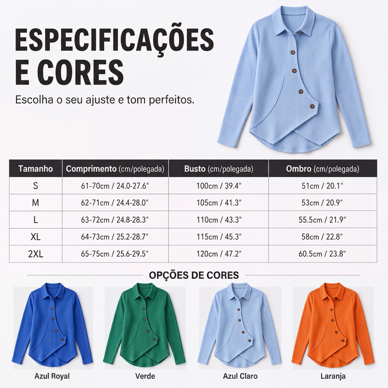 ✨👚Blusa de tricô feminina com bainha irregular e botões