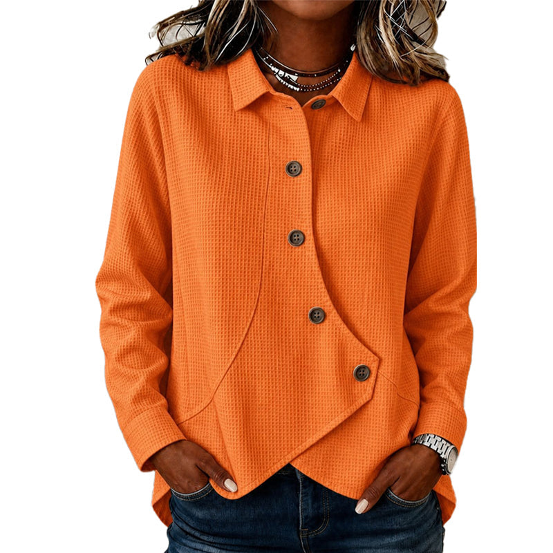 ✨👚Blusa de tricô feminina com bainha irregular e botões