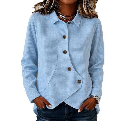 ✨👚Blusa de tricô feminina com bainha irregular e botões