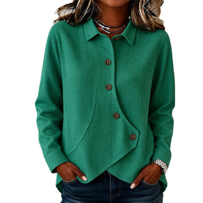 ✨👚Blusa de tricô feminina com bainha irregular e botões