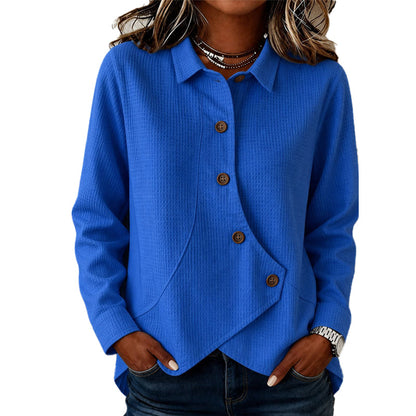 ✨👚Blusa de tricô feminina com bainha irregular e botões