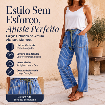✨Calças de ganga elásticas com riscas verticais para mulher