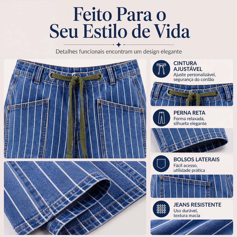 ✨Calças de ganga elásticas com riscas verticais para mulher