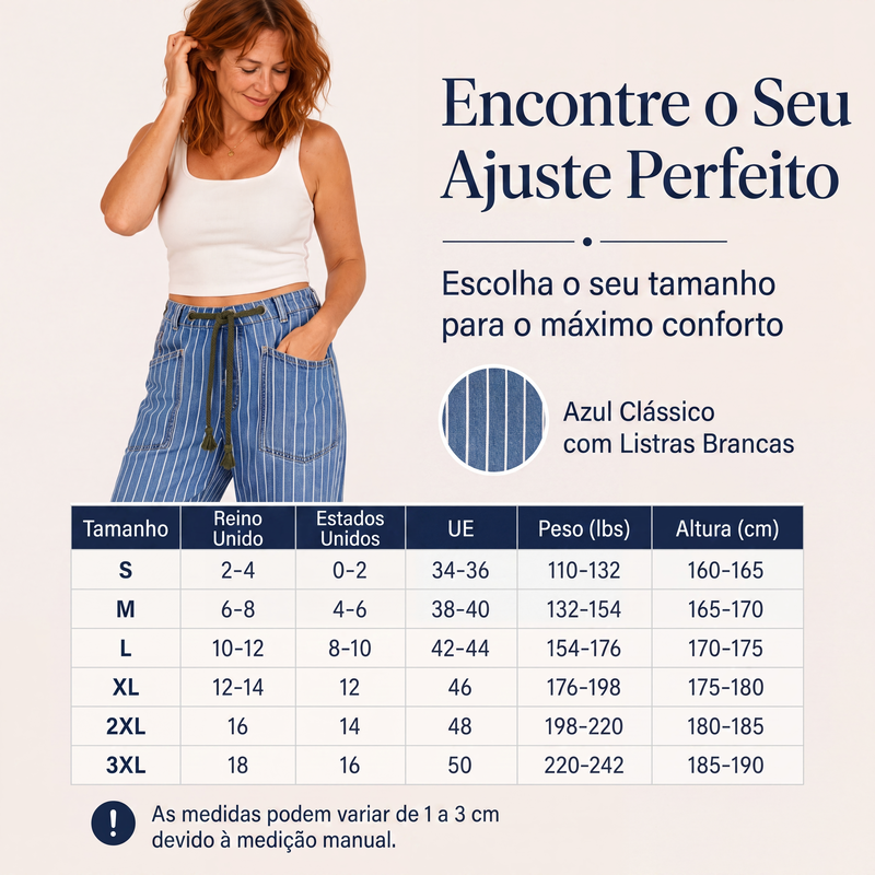 ✨Calças de ganga elásticas com riscas verticais para mulher