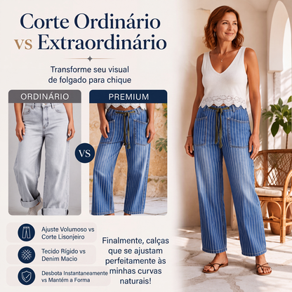 ✨Calças de ganga elásticas com riscas verticais para mulher