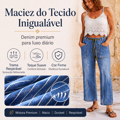 ✨Calças de ganga elásticas com riscas verticais para mulher