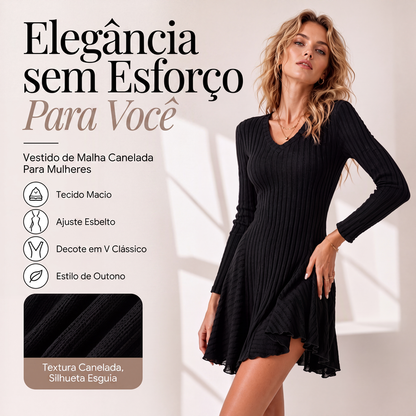 ✨👗Vestido A de malha de manga comprida para mulher