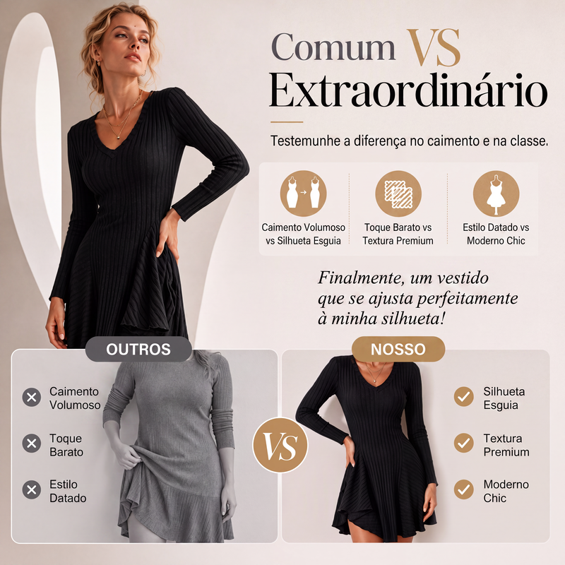 ✨👗Vestido A de malha de manga comprida para mulher
