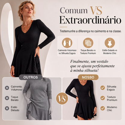 ✨👗Vestido A de malha de manga comprida para mulher