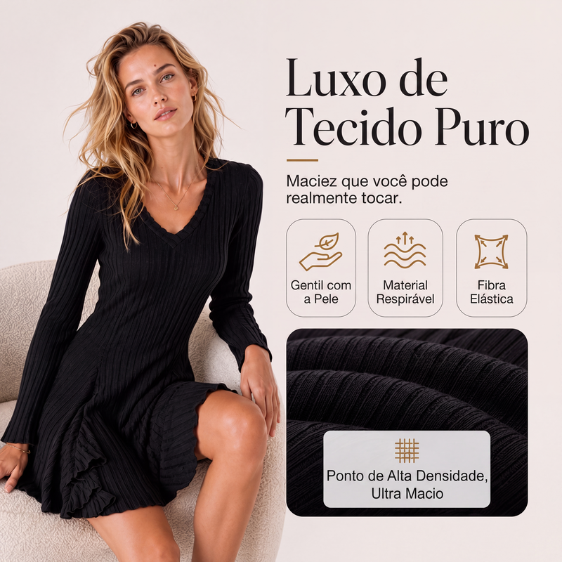 ✨👗Vestido A de malha de manga comprida para mulher