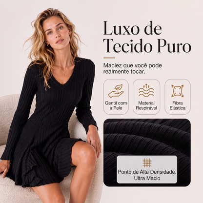 ✨👗Vestido A de malha de manga comprida para mulher