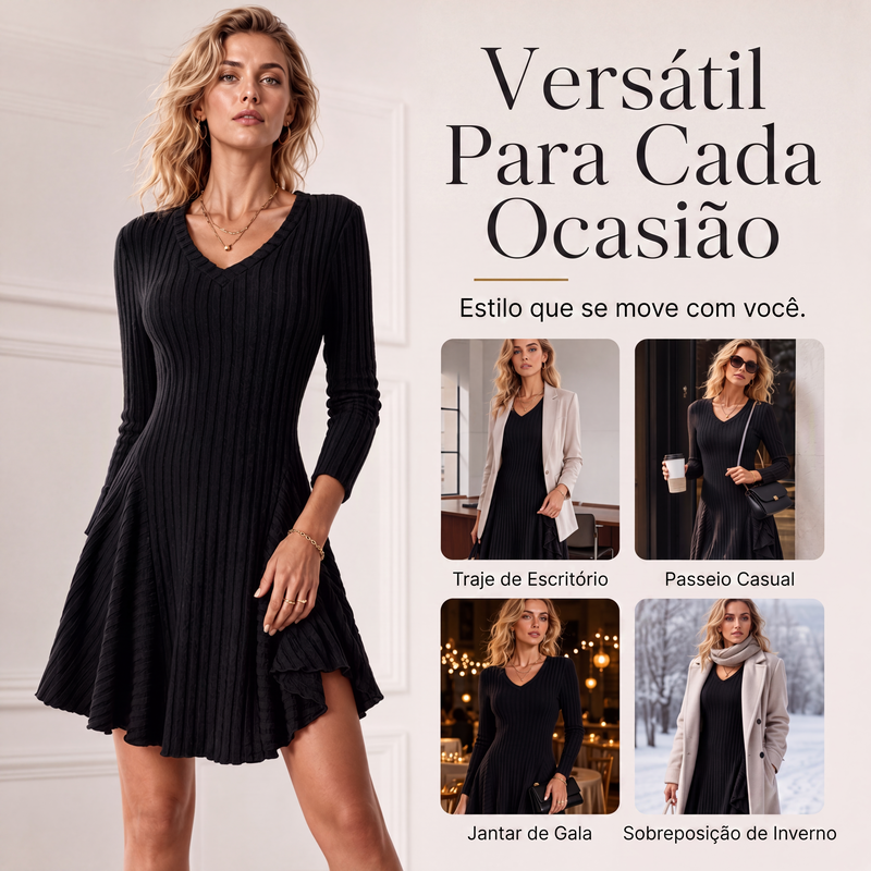 ✨👗Vestido A de malha de manga comprida para mulher