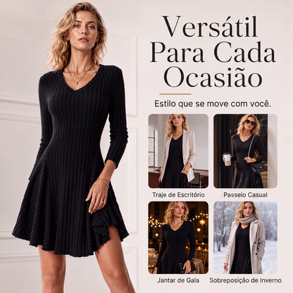 ✨👗Vestido A de malha de manga comprida para mulher