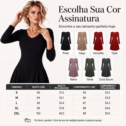 ✨👗Vestido A de malha de manga comprida para mulher