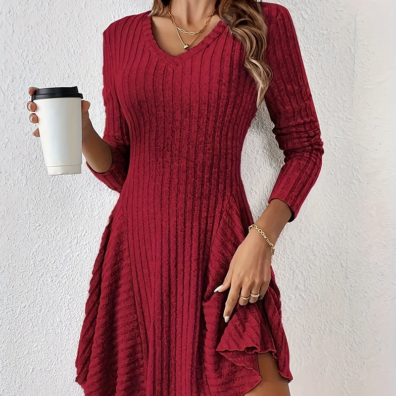 ✨👗Vestido A de malha de manga comprida para mulher