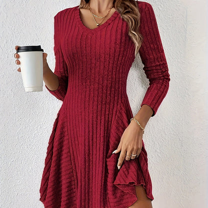 ✨👗Vestido A de malha de manga comprida para mulher