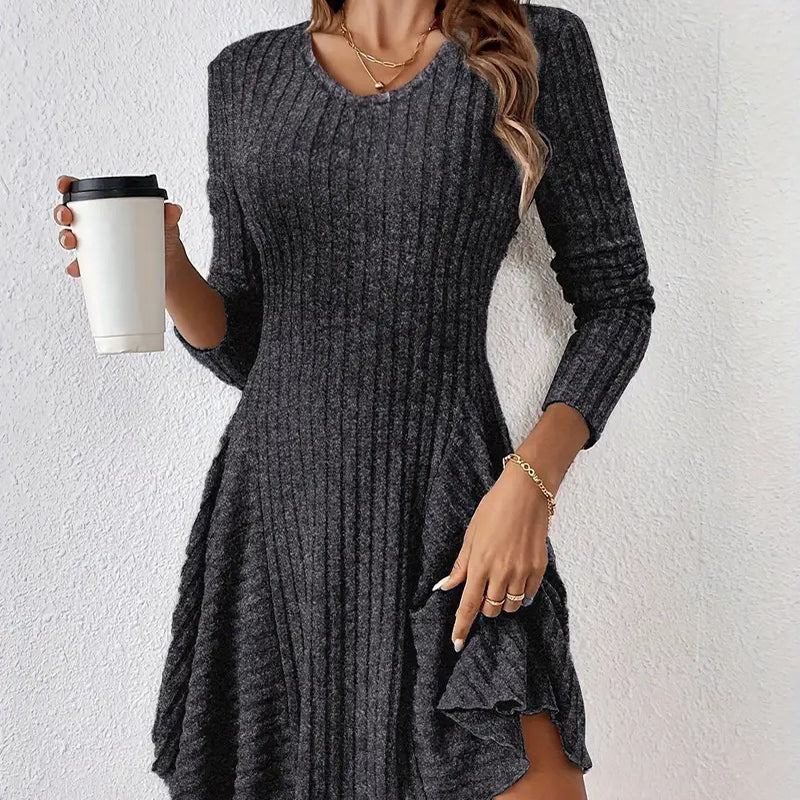 ✨👗Vestido A de malha de manga comprida para mulher