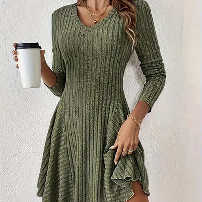 ✨👗Vestido A de malha de manga comprida para mulher