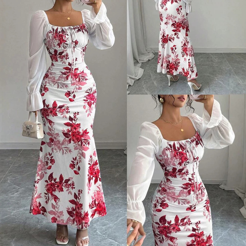 ✨👗Vestido evasê elegante com estampa floral para mulheres
