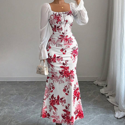 ✨👗Vestido evasê elegante com estampa floral para mulheres