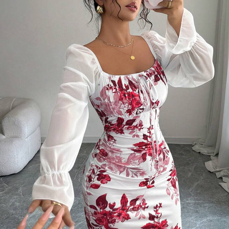 ✨👗Vestido evasê elegante com estampa floral para mulheres