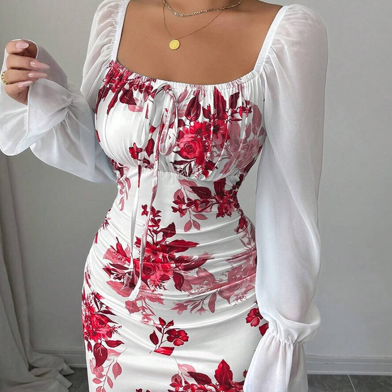 ✨👗Vestido evasê elegante com estampa floral para mulheres