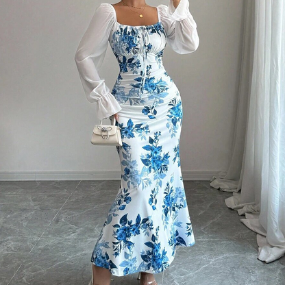 ✨👗Vestido evasê elegante com estampa floral para mulheres
