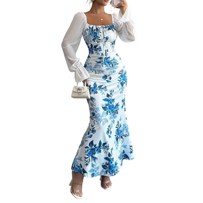 ✨👗Vestido evasê elegante com estampa floral para mulheres